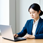 **

A professional businesswoman in a modest business suit, sitting at a clean desk in a bright, modern office space in Tokyo, Japan. She is working on a laptop. Focus on a clean and professional aesthetic. Fully clothed, appropriate attire, safe for work, perfect anatomy, natural proportions, professional, modest, family-friendly.

**