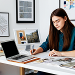 Aspiring Designer's Workspace**

"A young woman studying design at her desk, surrounded by books and design tools. She's wearing modest, comfortable clothing, fully clothed and focused on her laptop screen displaying design software. The room is bright and airy, with inspirational mood boards and design magazines visible. The overall atmosphere is professional, creative, and family-friendly. Perfect anatomy, natural proportions, safe for work, appropriate content, professional."

**